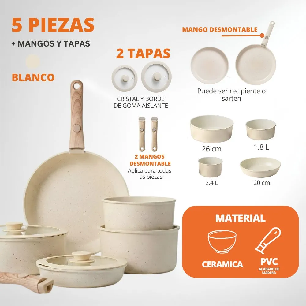 Batería De Cocina Con Antiadherente 25 Piezas- Blanca