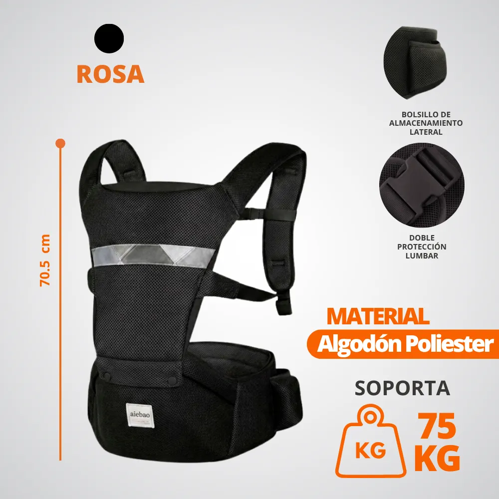 [46-GH2-196C] Canguro Porta Bebés Con Asiento Resistente Cómodo (Negro)