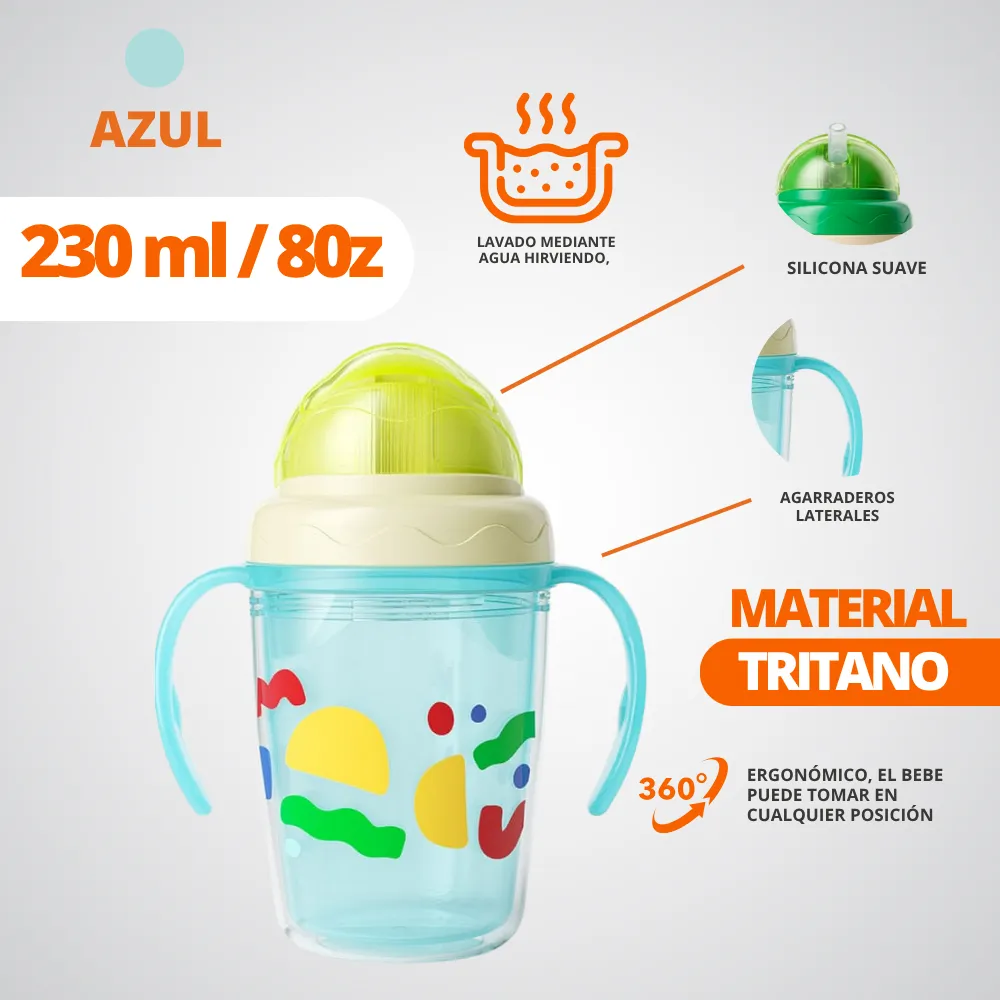 [43-GH2-180-Azul] Vaso De Entrenamiento Algo De Transición 9oz Con Pitillo (Azul)