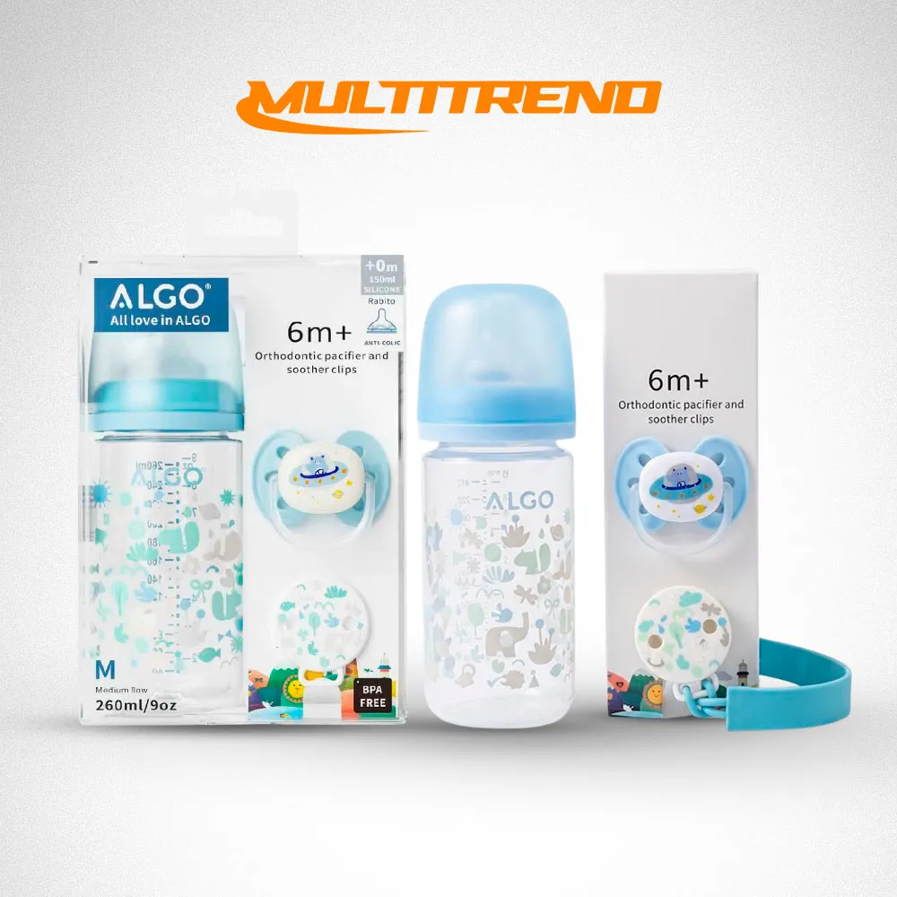 [43-GH2-182-Azul] Set De Tetero Con Chupón ALGO 260ml (Azul)