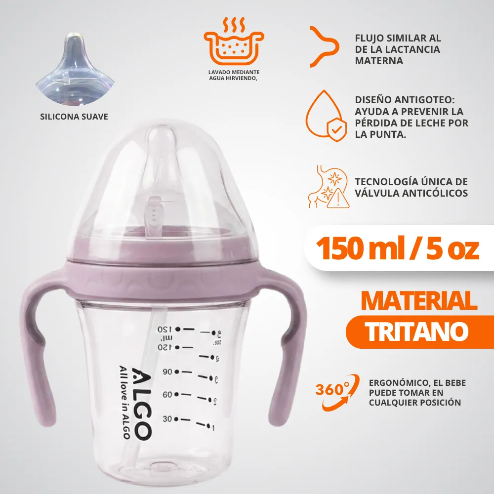 [43-GH2-186-Rosa] Tetero Entrenado Con Asa ALGO De Tritan (Rosa, 6oz)
