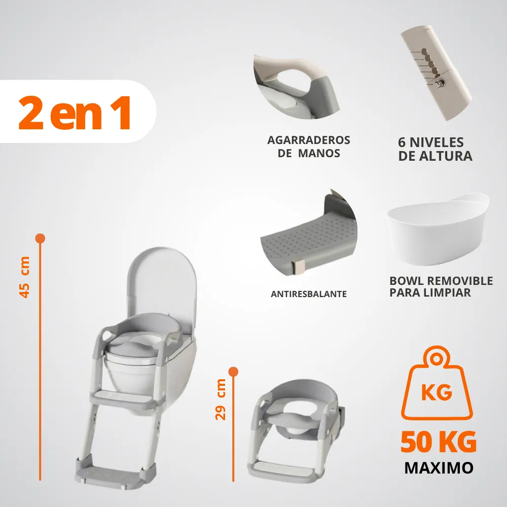 [44-GH2-191-Gris] Asiento Para Baño Con Protector Escalera Entrenador (Gris)