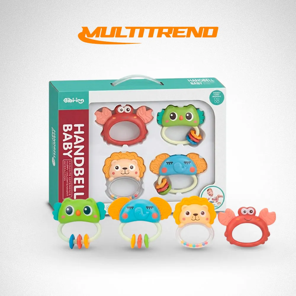 [45-GH2-608-77] Set X4 Sonajeros Mordedores Bebe Animalitos Didacticos