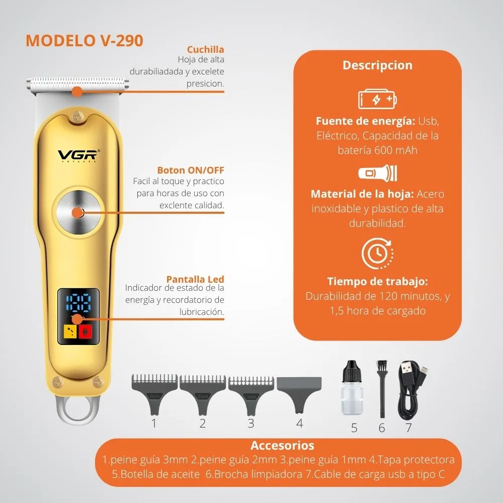 [19-GH2-112] Maquina VGR Trimmer V-290 Recargable Dorada