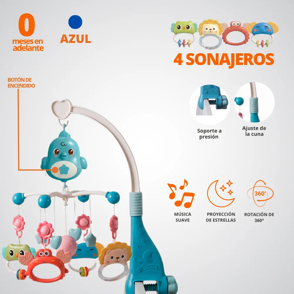[45-GH2-648A-68] Movil Musical Para Cuna Bebe Con Sonajeros Y Luz