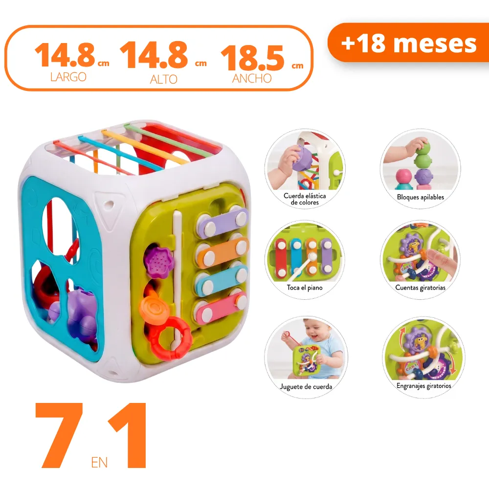[45-GH2-688-62] Cubo Didactico Bebe 7 En 1 Montessori Sensorial BIBI-INN