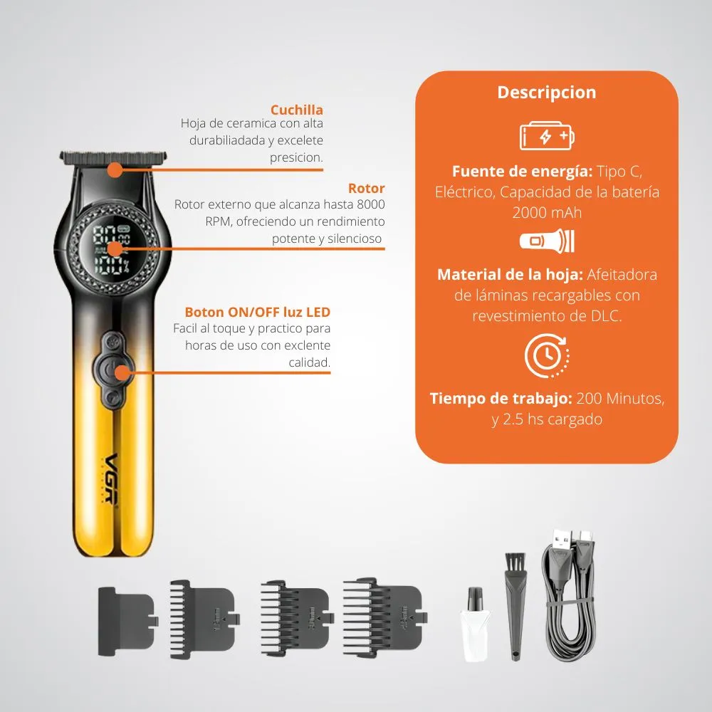 [19-GH2-113B] Maquina VGR Trimmer V-990 Recargable Profesional (Dorado)