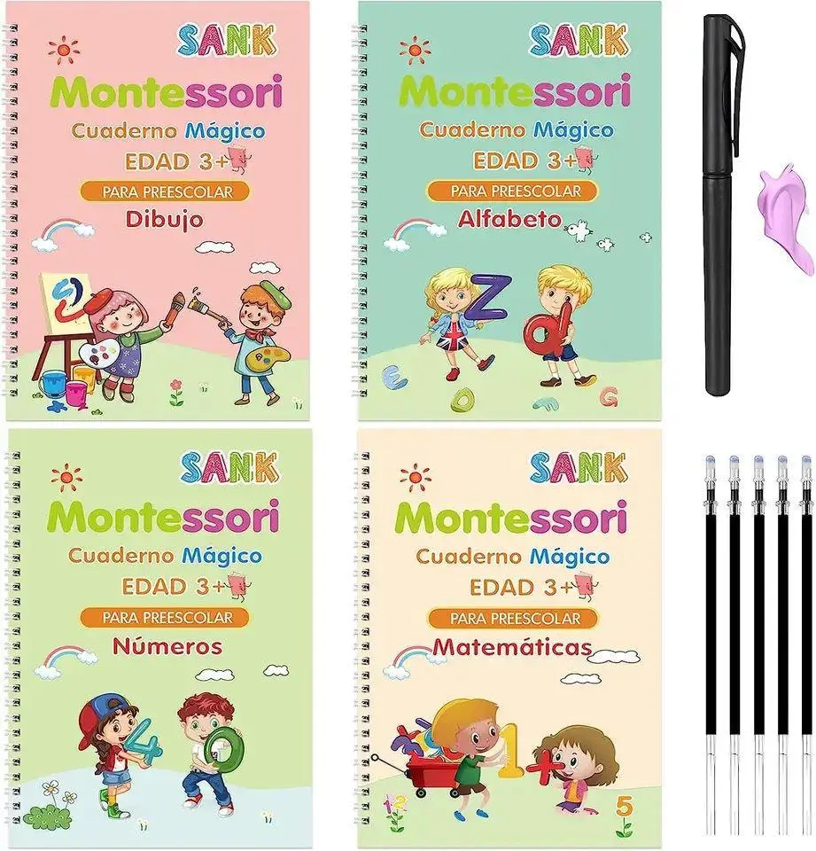 [2-GH2-5] Libros De Caligrafía Montessori X 4 Para Niños Tinta Mágica
