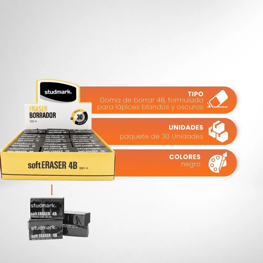 [2-GH2-6] Borrador Escolar Caja De 30 Und Goma Negra