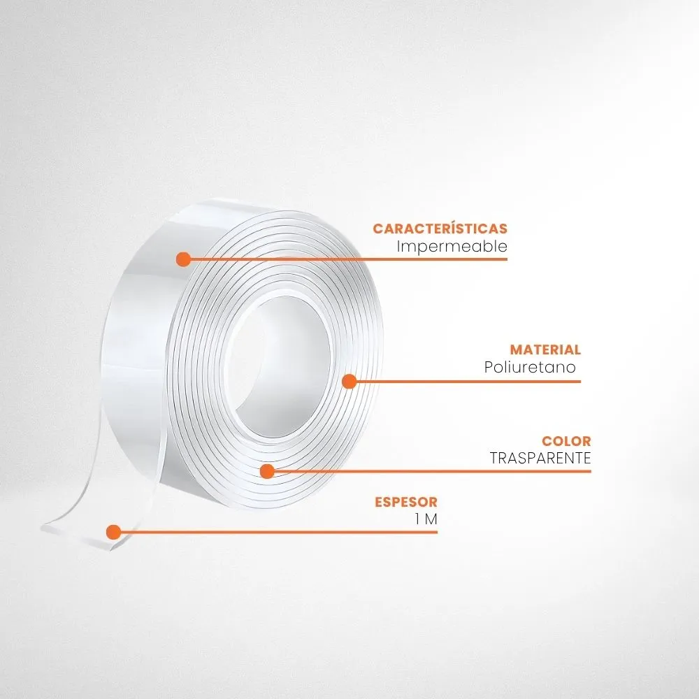 [3-GH2-9] Cinta Adhesiva Nano Tape Gel Doble Faz Transparente Rollo 3m