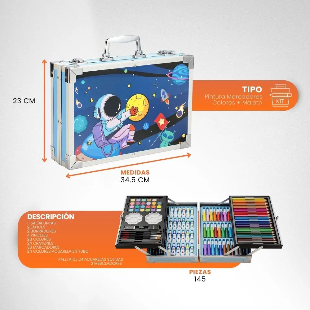 [6-GH2-70-Astro] Set De Arte 145 Piezas Pintura Marcadores Colores + Maleta (Astro)