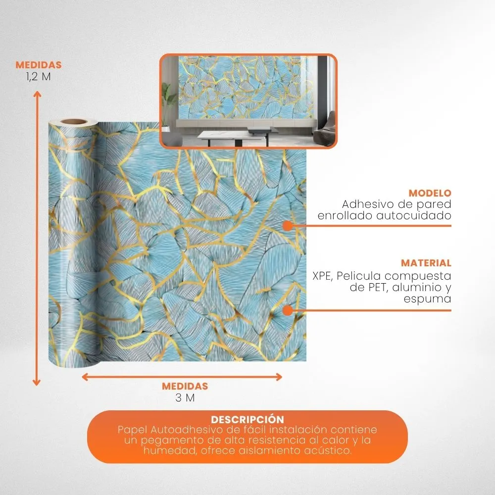 [14-GH2-93C] Papel Tapiz De Vinil Autoadhesivo Mármol Rollo De 3x1.2m Para Pared (Marmol Turquesa)