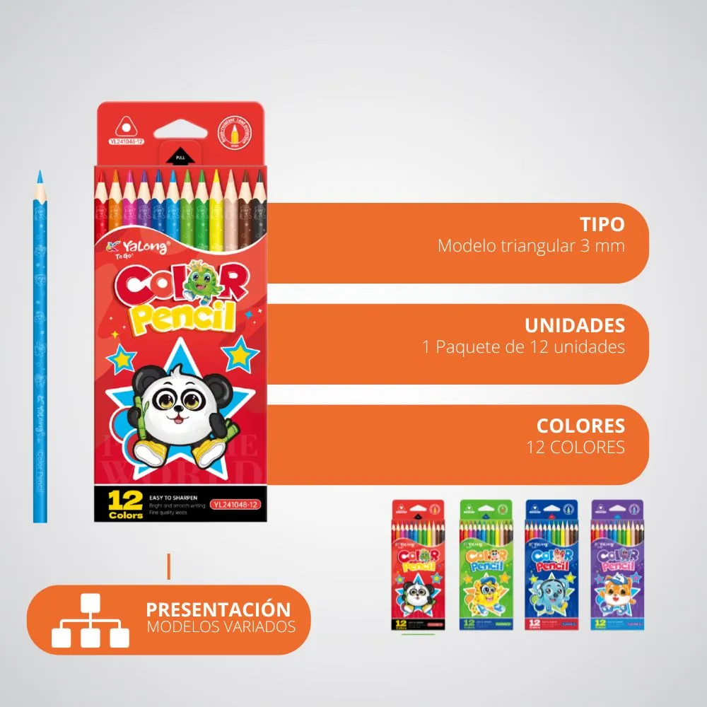 [5-GH2-13] Colores Yalong Diseño Infantil Caja 12 Colores Intensos