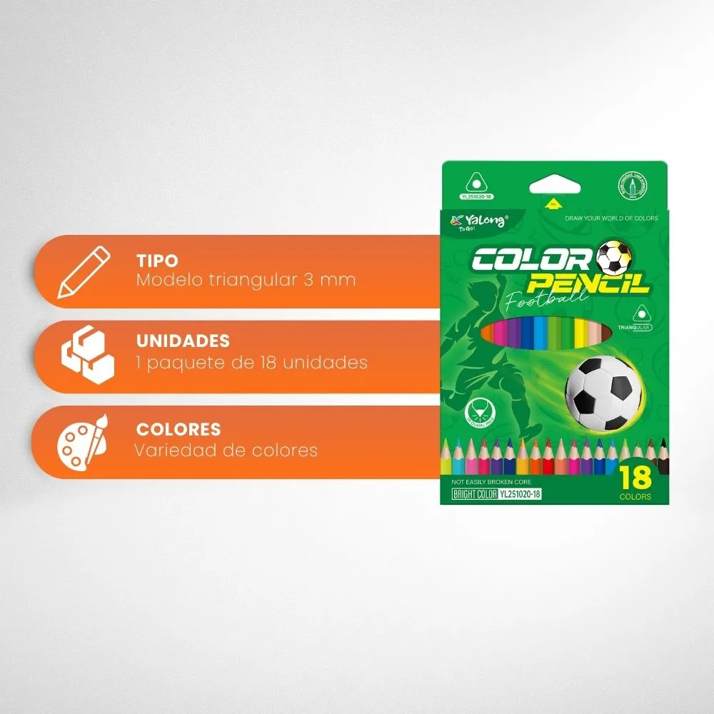 [5-GH2-14] Colores YaLong Infantil Diseño Futbol Caja De Colore (18 Colores)