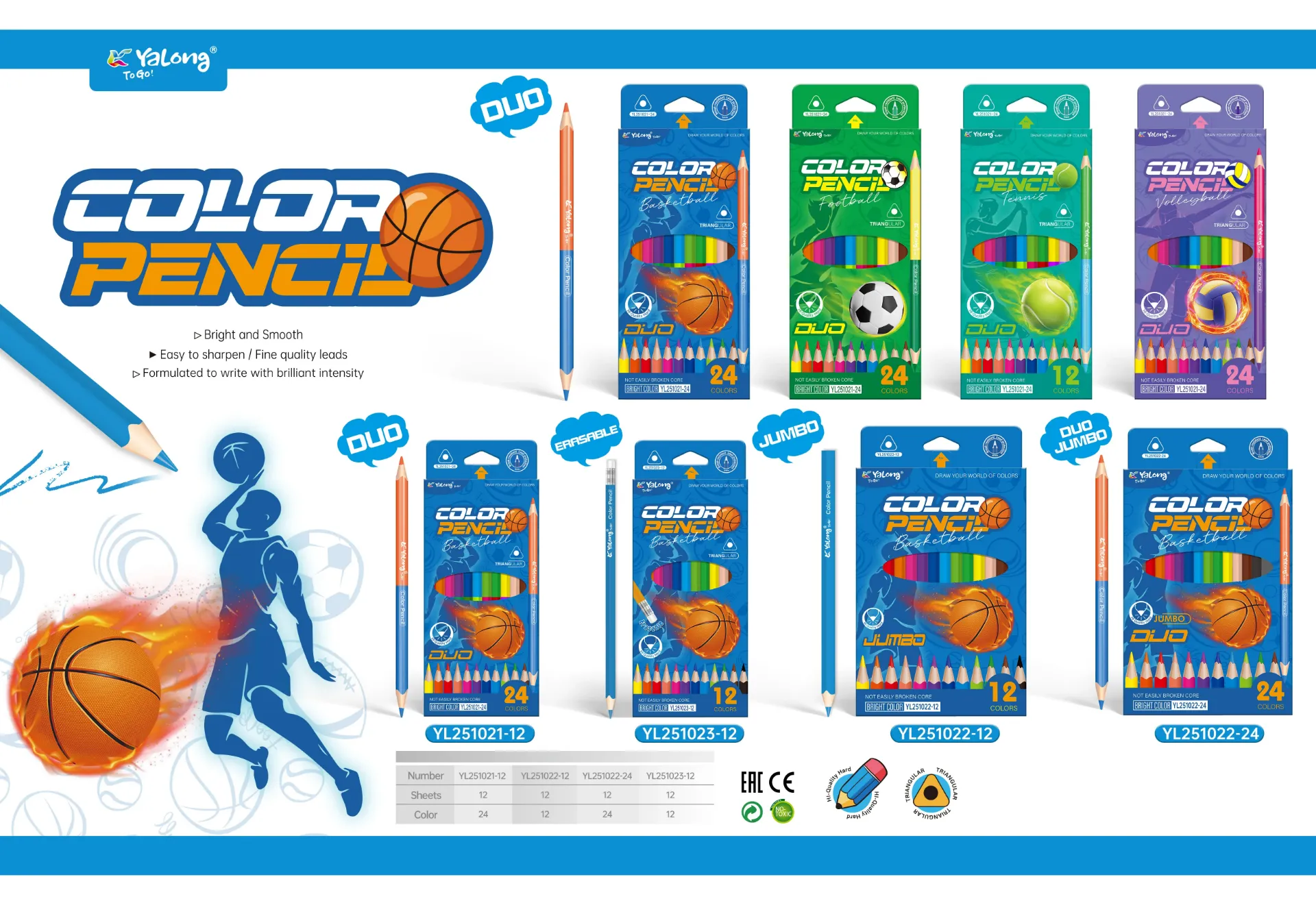 Colores Jumbo YaLong Infantil Diseño Basketball Caja 12 Colores