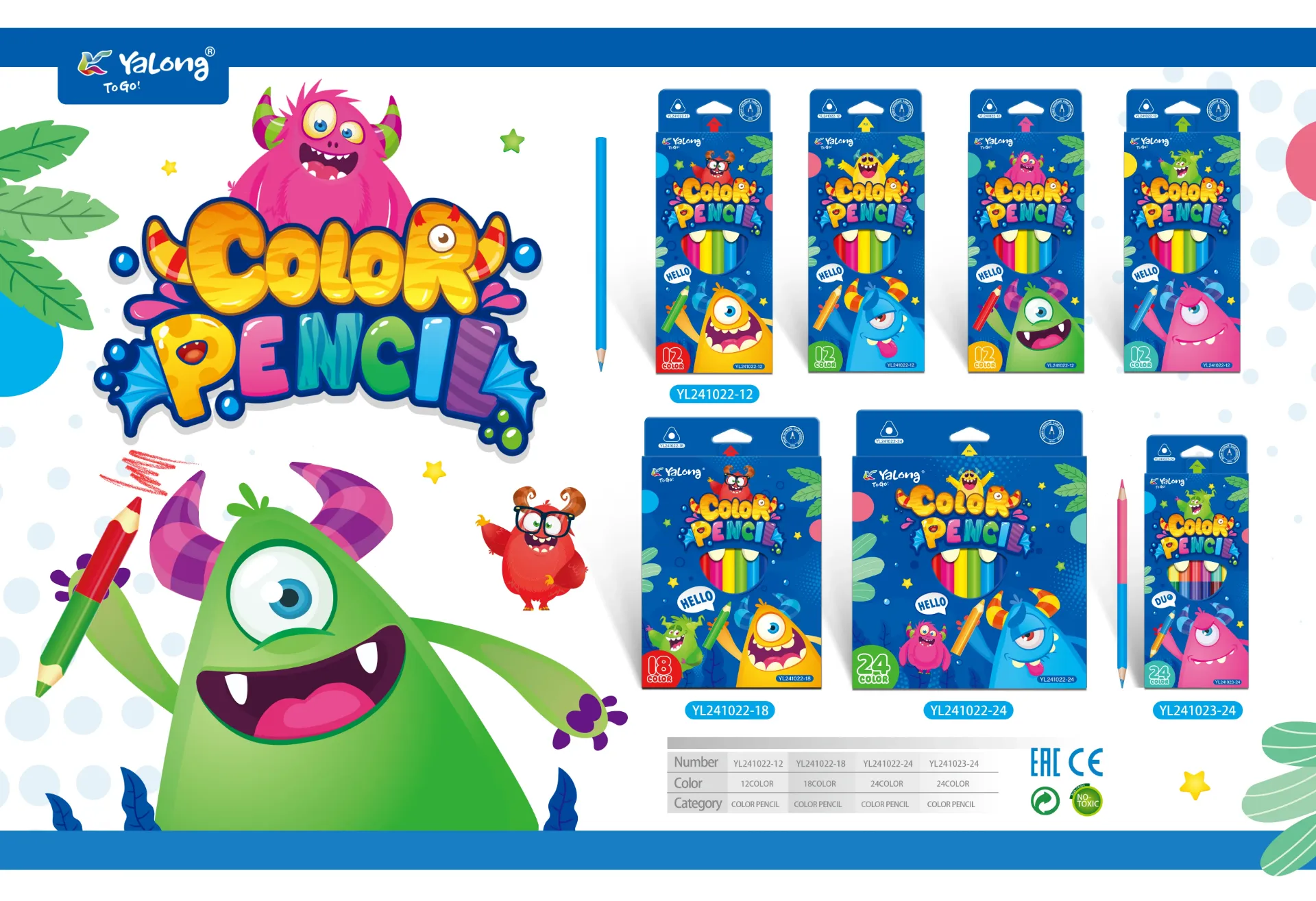 Colores YaLong Diseño Infantil Little Monster Caja 12 Colores Tradicional