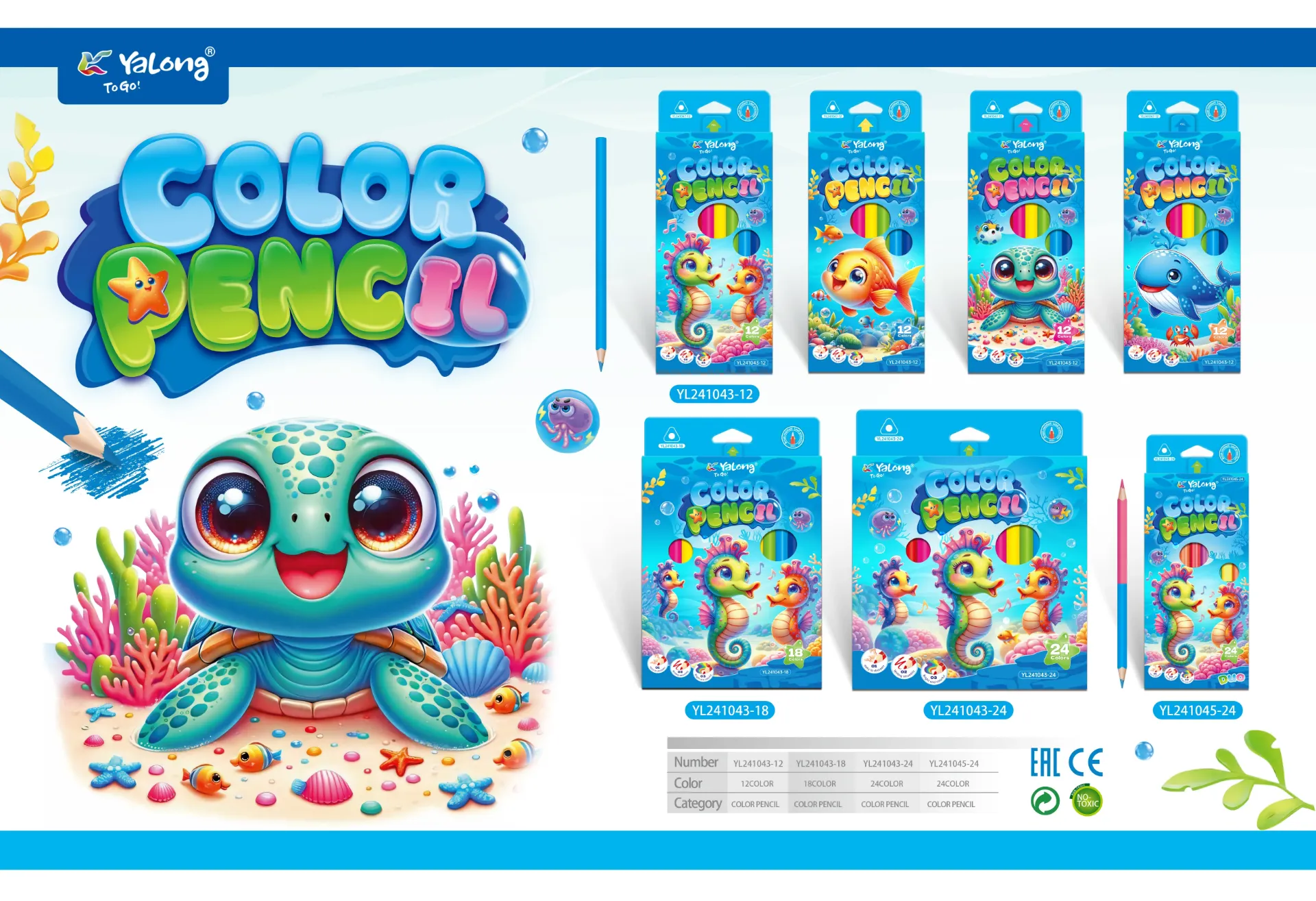 Colores YaLong Infantil Diseño Caballo De Mar Caja 18 Colores Tradicional