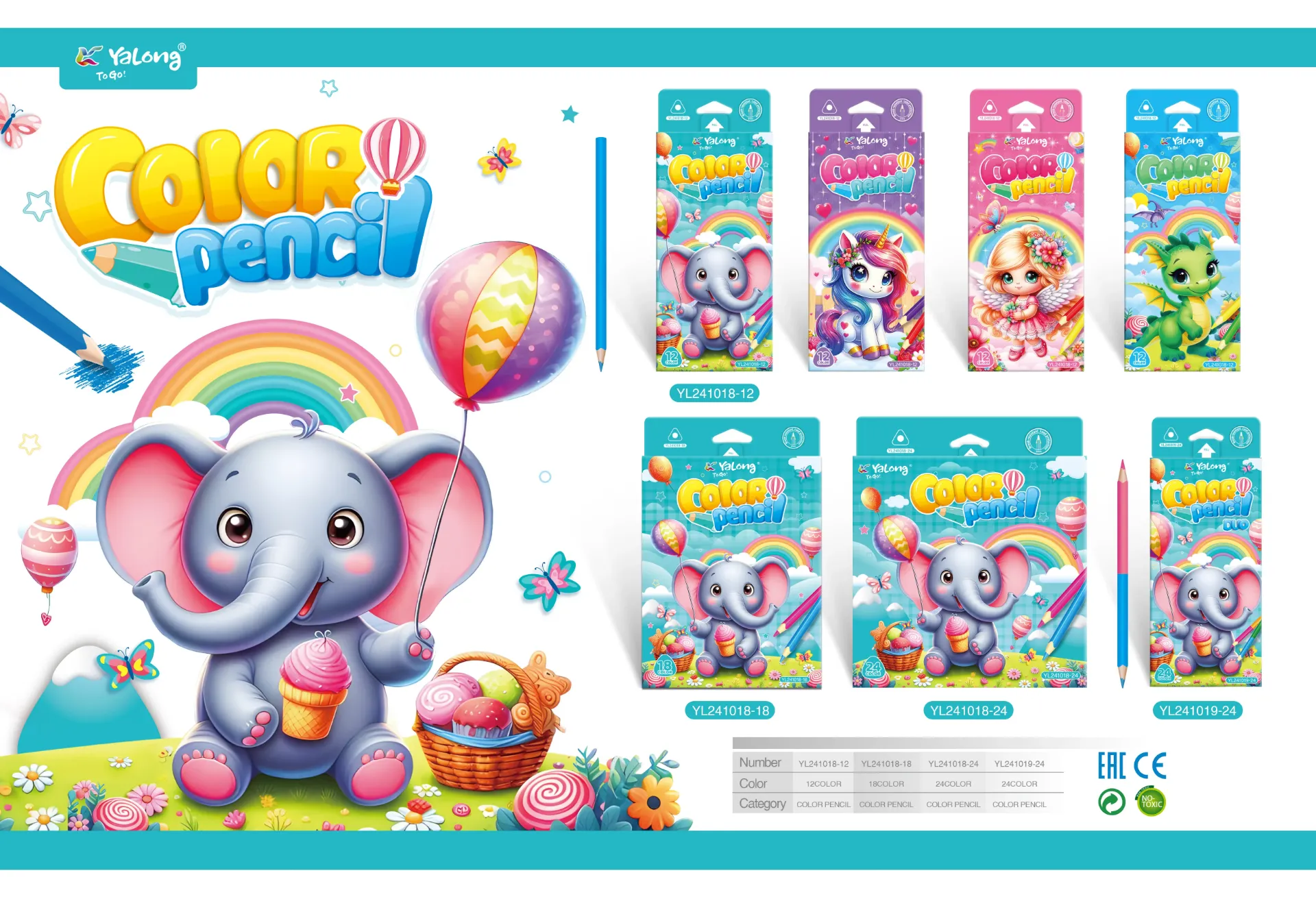 Colores YaLong Infantil Diseño Elefante Caja 24 Colores Tradicional