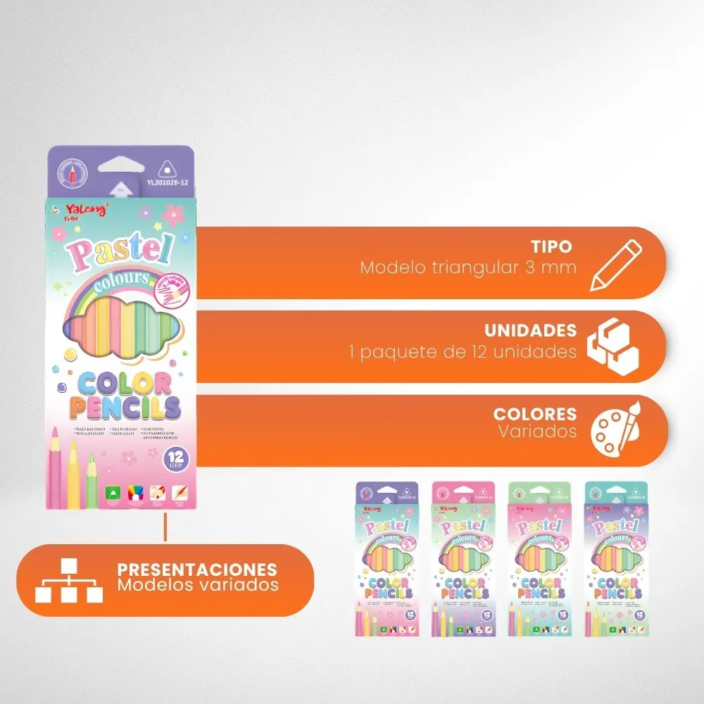 [5-GH2-25] Colores Yalong Colores Pastel Infantil (Caja 12 Colores)