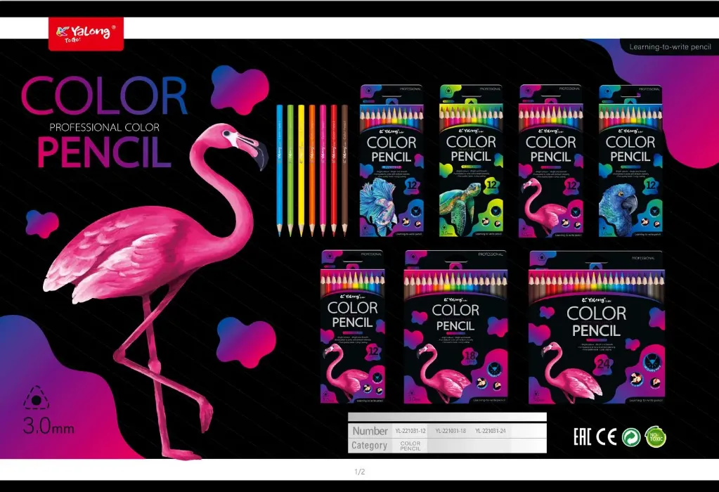 Colores YaLong Diseño Flamingo Caja 12 Colores Profesional