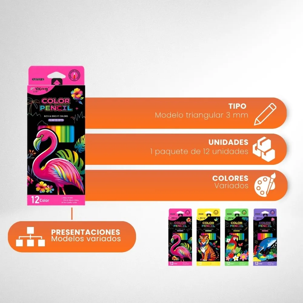 [5-GH2-52] Colores YaLong Diseño Profesional Caja 12 Colores Intensos