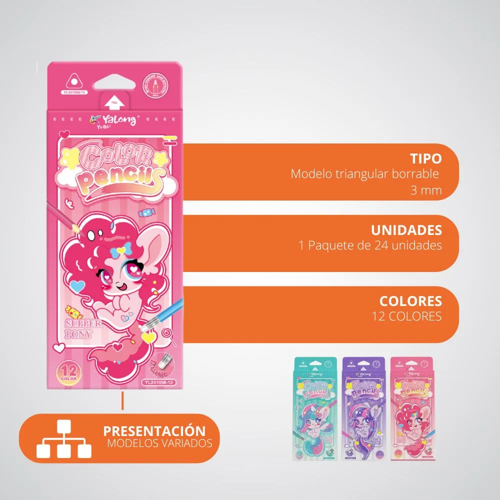 [5-GH2-27] Colores YaLong Infantil Diseño Unicornio Colores Intensos (Caja 12 Colores)