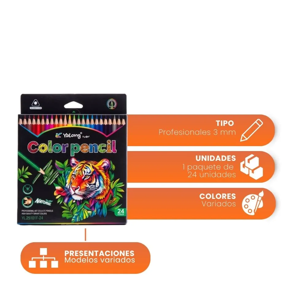 [5-GH2-28] Colores YaLong Diseño Profesional Caja 24 Colores Intensos