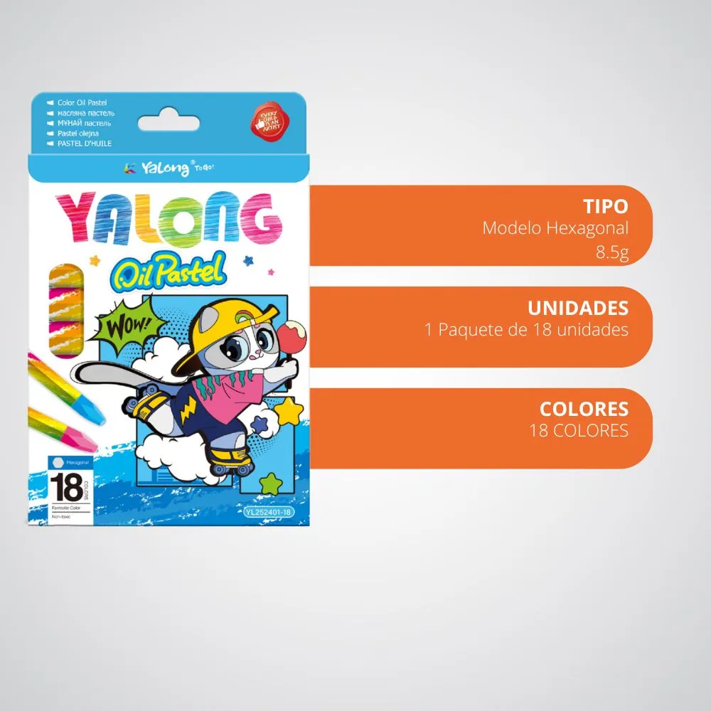 [5-GH2-31] Colores OilPastel YaLong No-Toxicos Caja 18 Colores