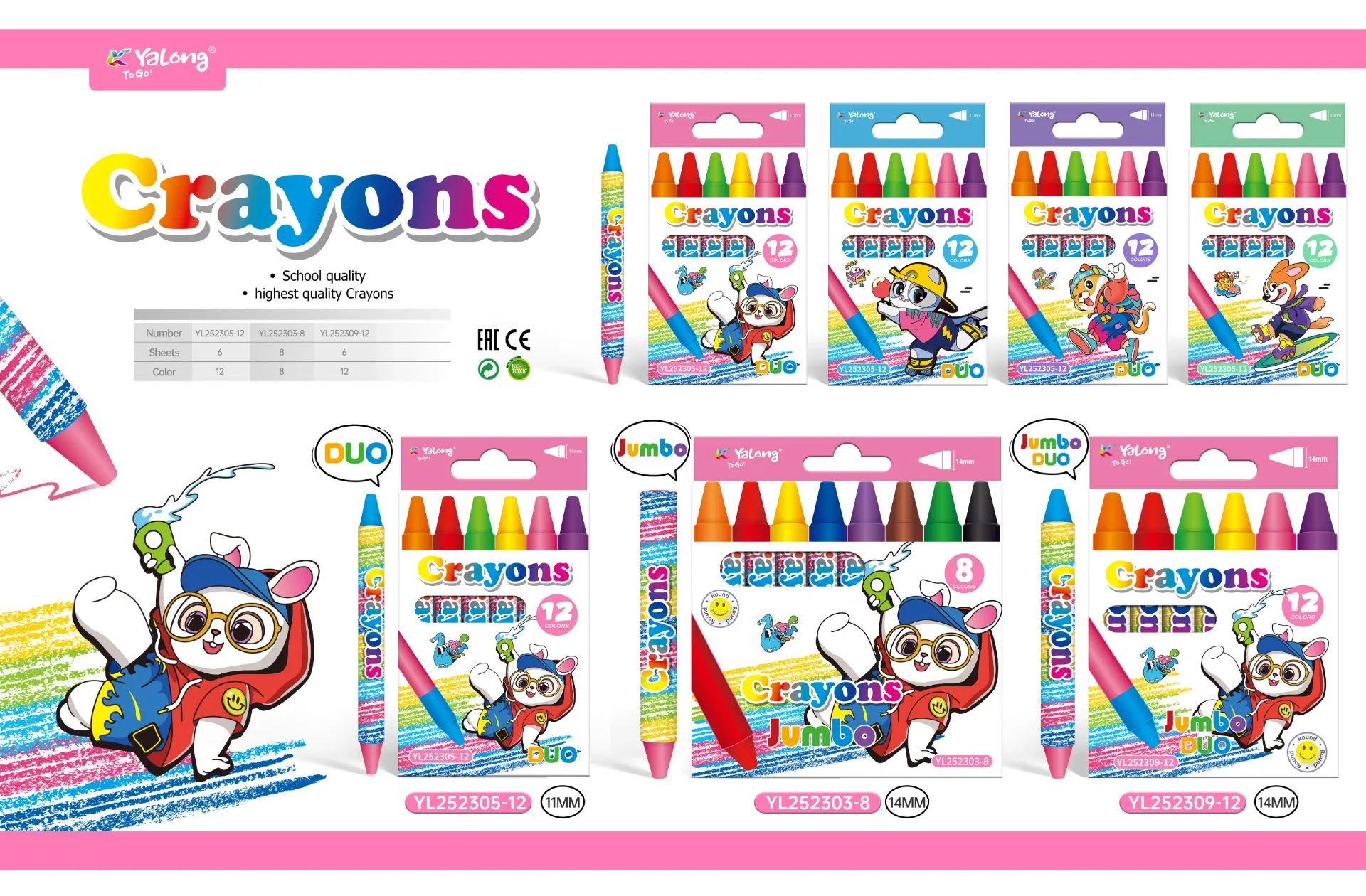 Crayones YaLong Infantil Duo Caja De Crayones (12 Colores)