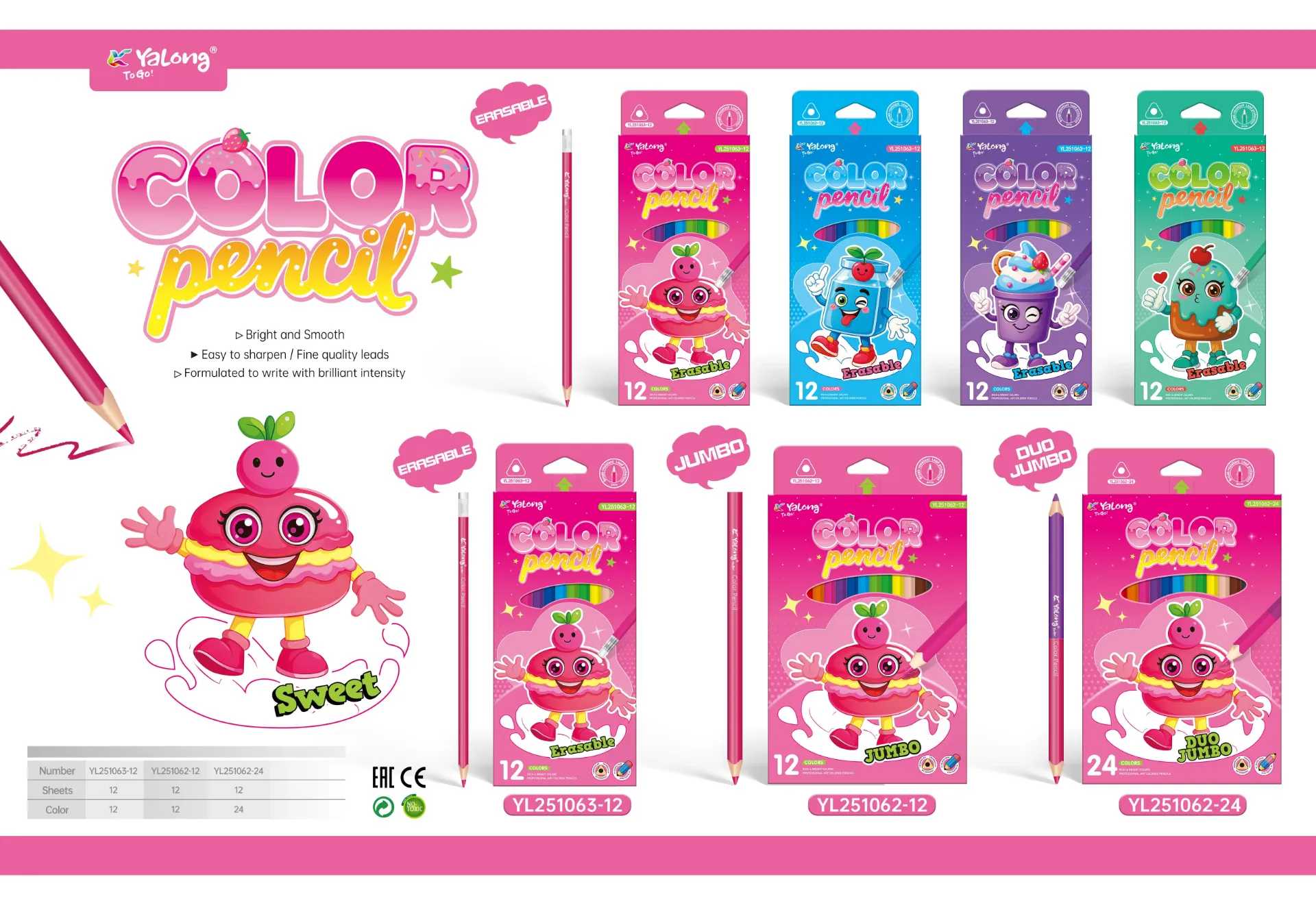 Colores YaLong Borrable Diseño Infantil Caja 12 Colores