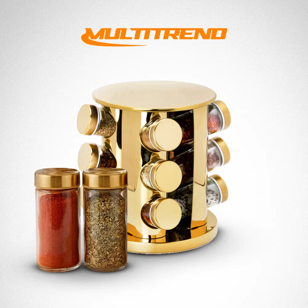 [26-GH2-135C] Especiero Giratorio 12 Tarro Organizador Cocina Acero Inoxidable (Dorado)