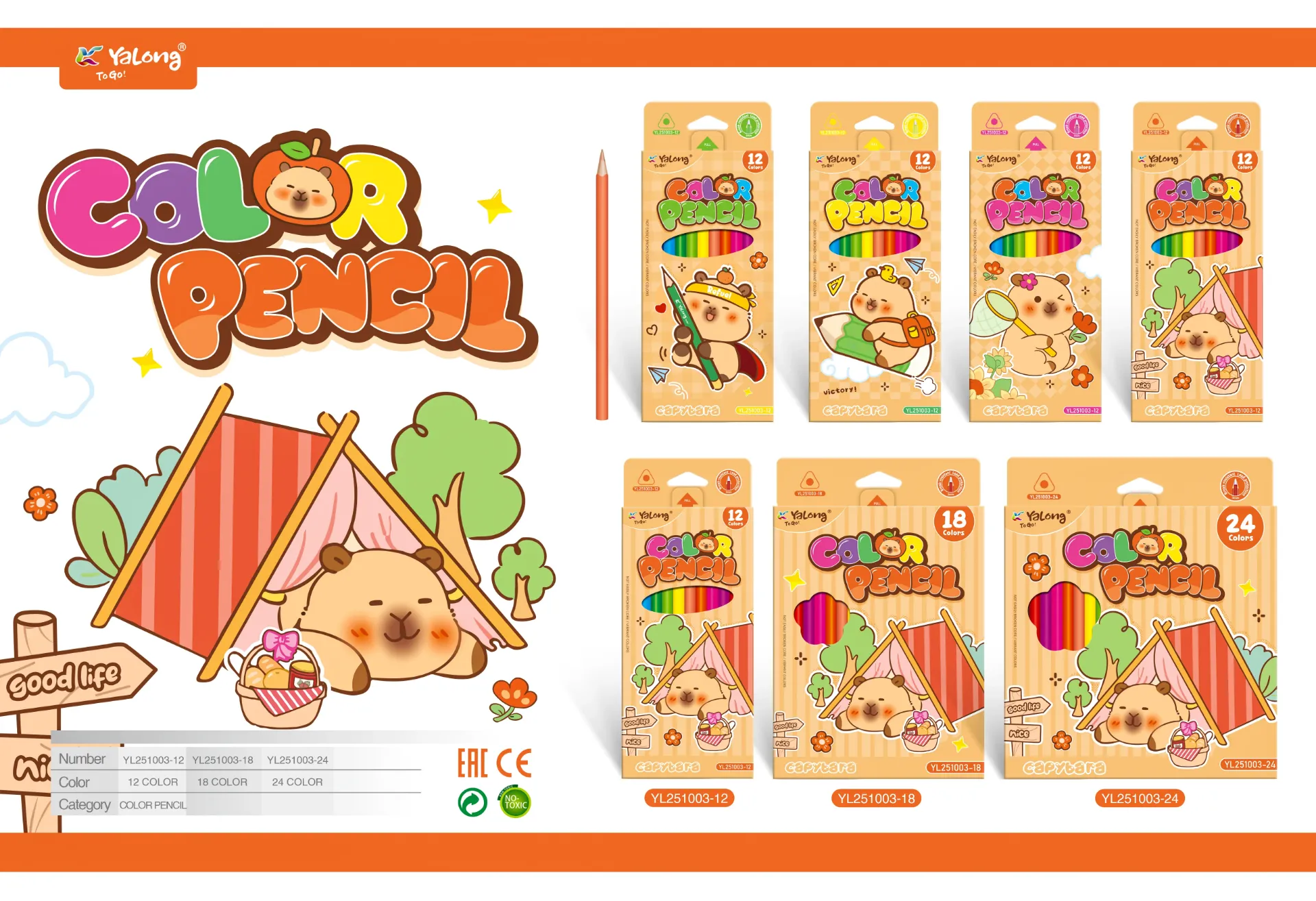 Colores YaLong Infantil Diseño Capibara Caja 18 Colores
