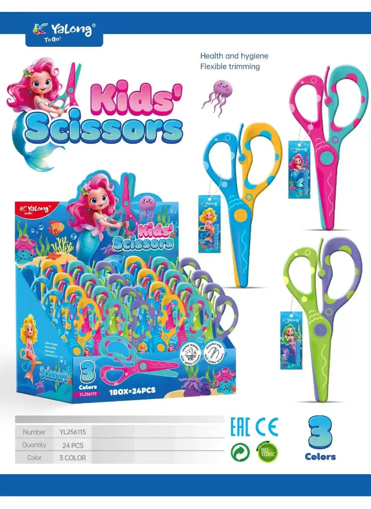 Tijeras Escolares YaLong Sirena de 12 cm con Punta Redondeada Display 24 Tijeras