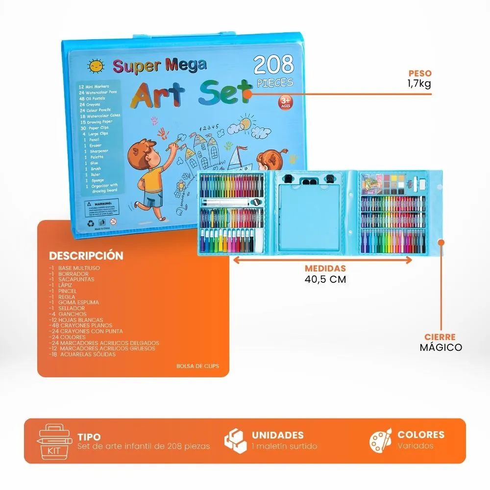 [6-GH2-69-Azul] Maletín De Arte Juguete Pintar Y Dibujar Niños 208pcs (Azul)