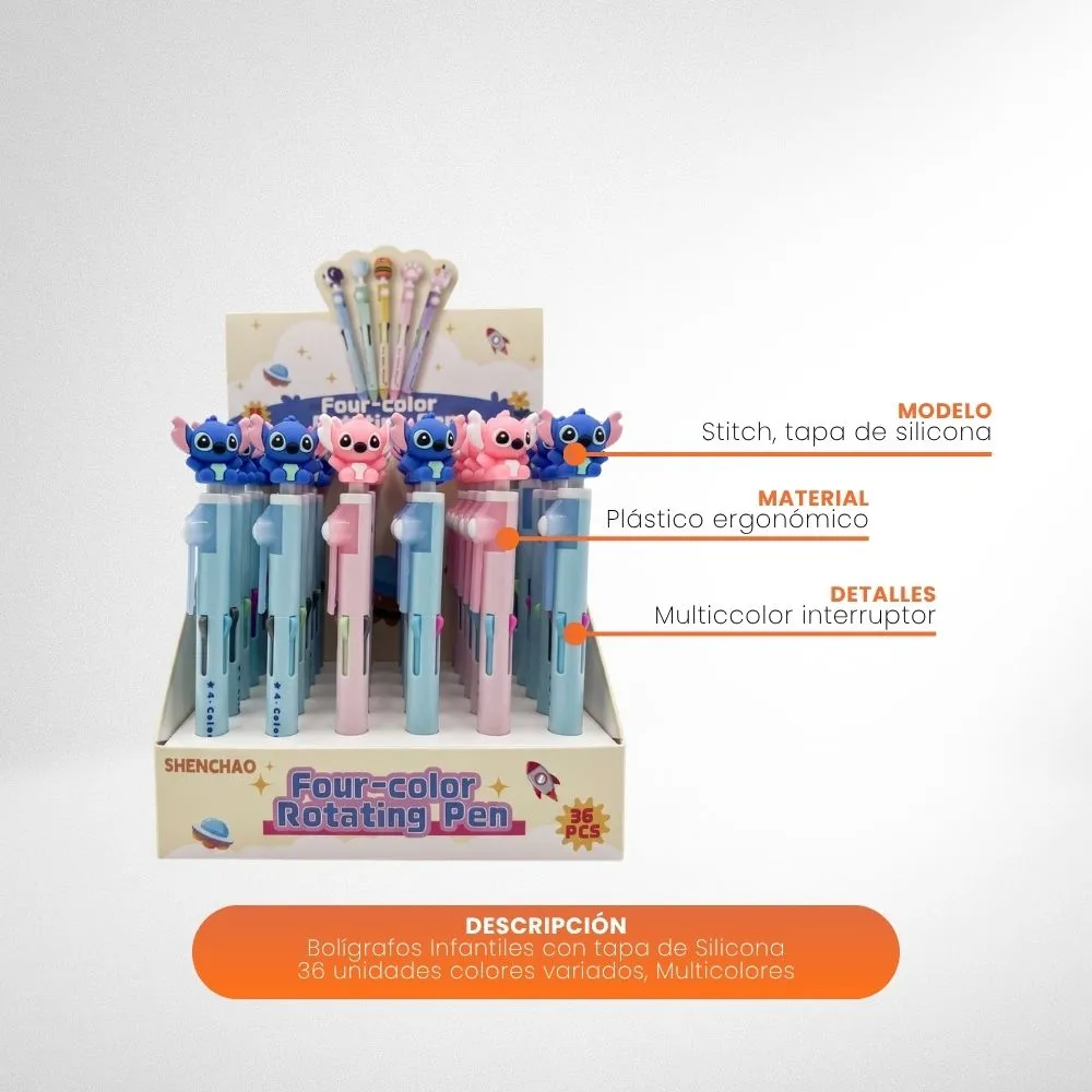 [7-GH2-72-Stitch] Caja De Bolígrafos 4en1 Infantil Display 36UND (Stitch)