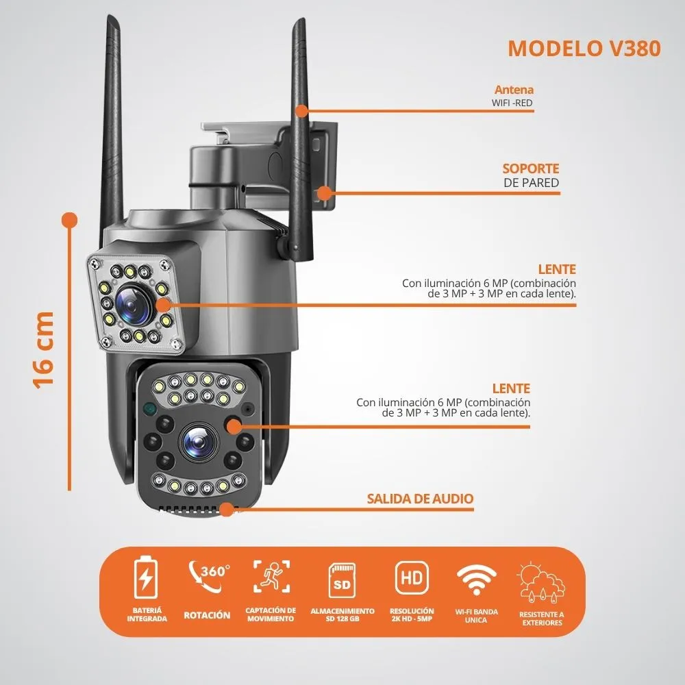 Camara De Seguridad 2 Lentes Inalámbrica Wifi Exterior