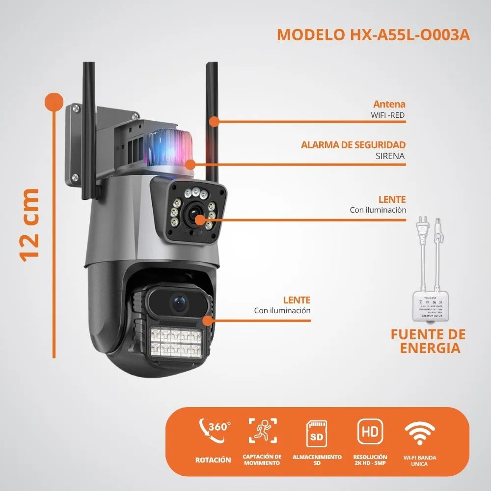 Camara De Seguridad Wi-fi Dual 360° Visión Nocturna