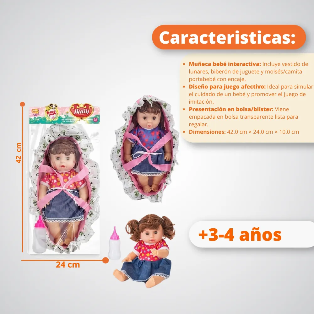 [JGT-GH2-3222554] Juguete Muñeca Bebe Plastica 14" Con Sonido Y Accesorios 3222554