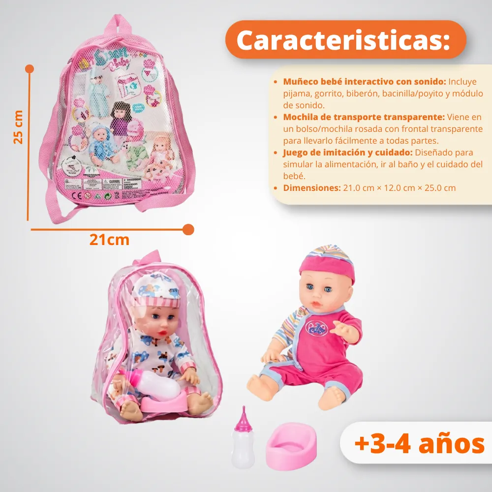 [JGT-GH2-3222565] Juguete Muñeca Plástica 14" Sonido Y Accesorios 3222565