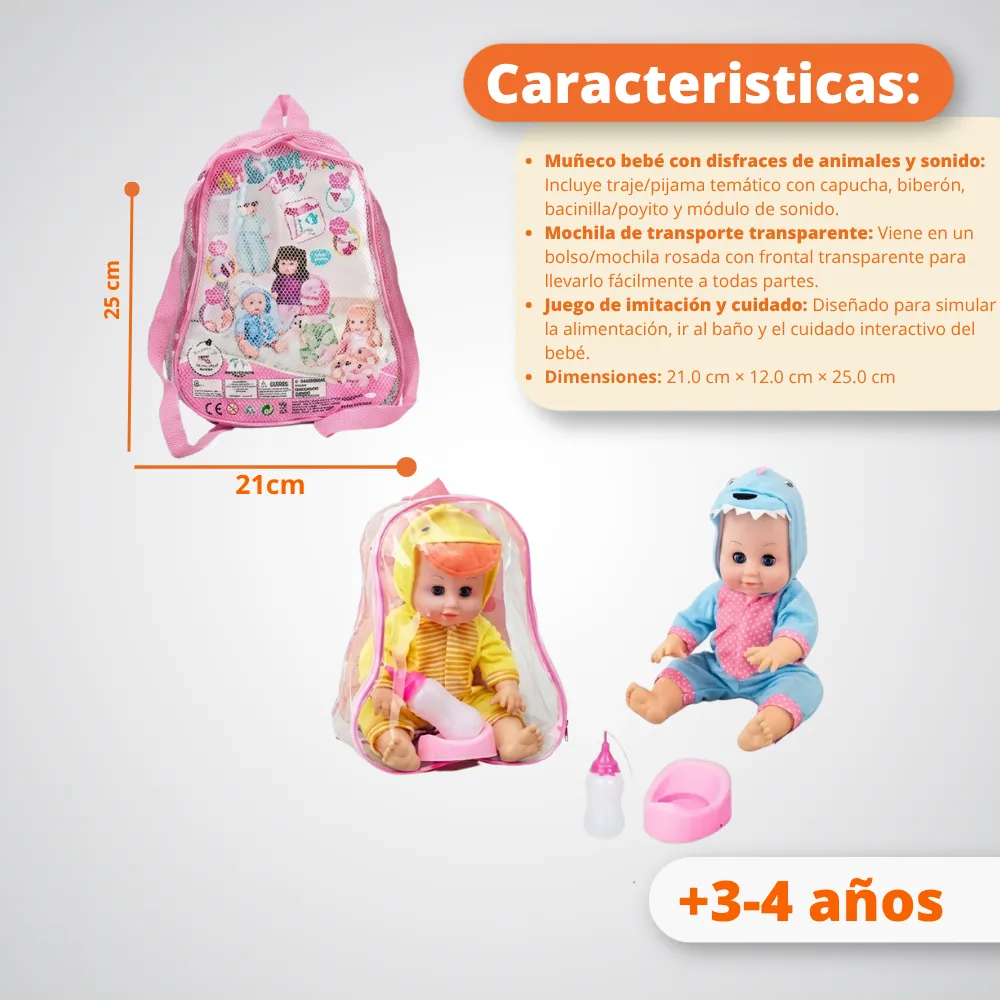 [JGT-GH2-3222570] Juguete Muñeca Plastica Bebe 14" Sonido Y Accesorios 3222570