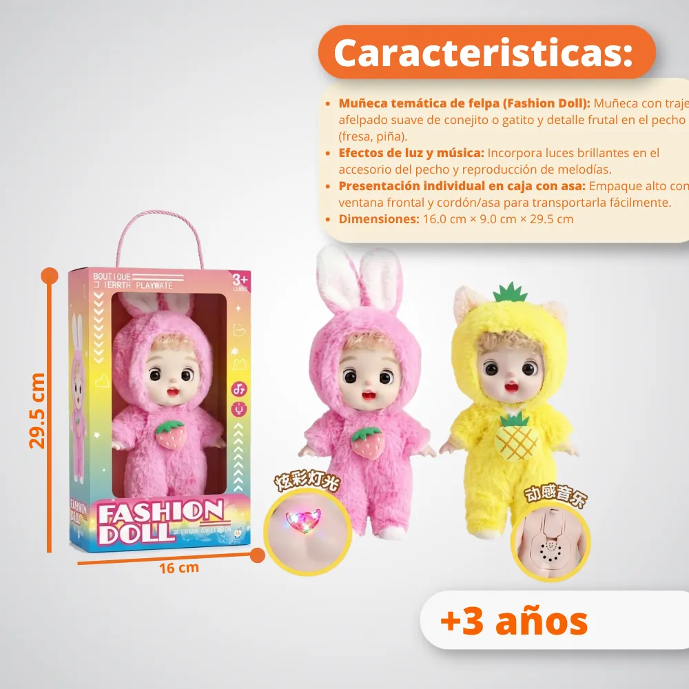 [JGT-GH2-3223815] Juguete Muñeca Plástica 8" Conejo Con Música Y Sonido 3223815