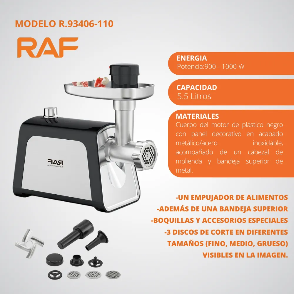Moledora De Carne Eléctrica Con Accesorios Acero inoxidable 1000W RAF