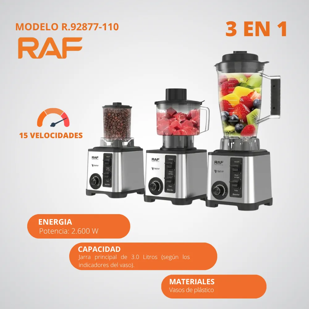 [48-GH2-207] Licuadora 3 en 1 Acero Inoxidable 2600W RAF