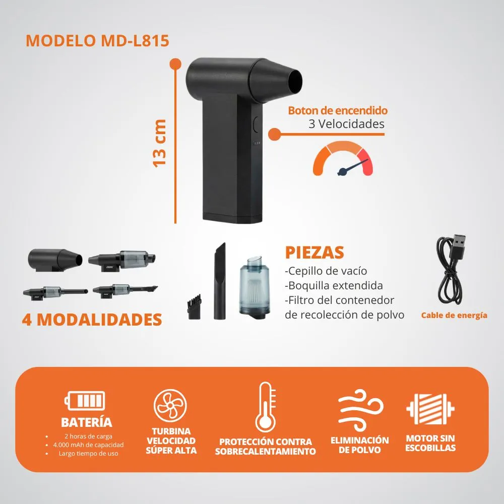 [23-GH2-128] Mini Soplador Jet Dary Y Aspiradora 2en1 90000 Rpm Portátil Recargable