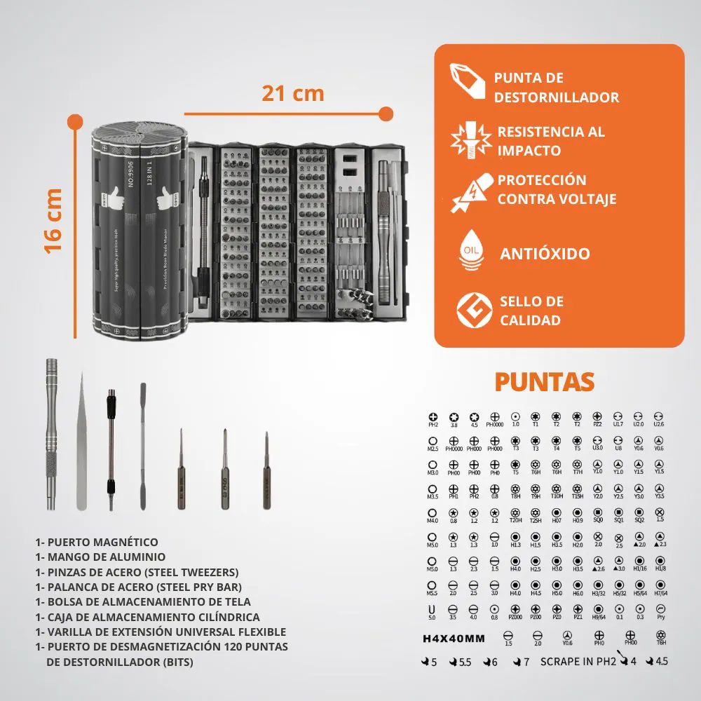 [23-GH2-129] Kit De Destornilladores De Precisión 115 Piezas Reparación