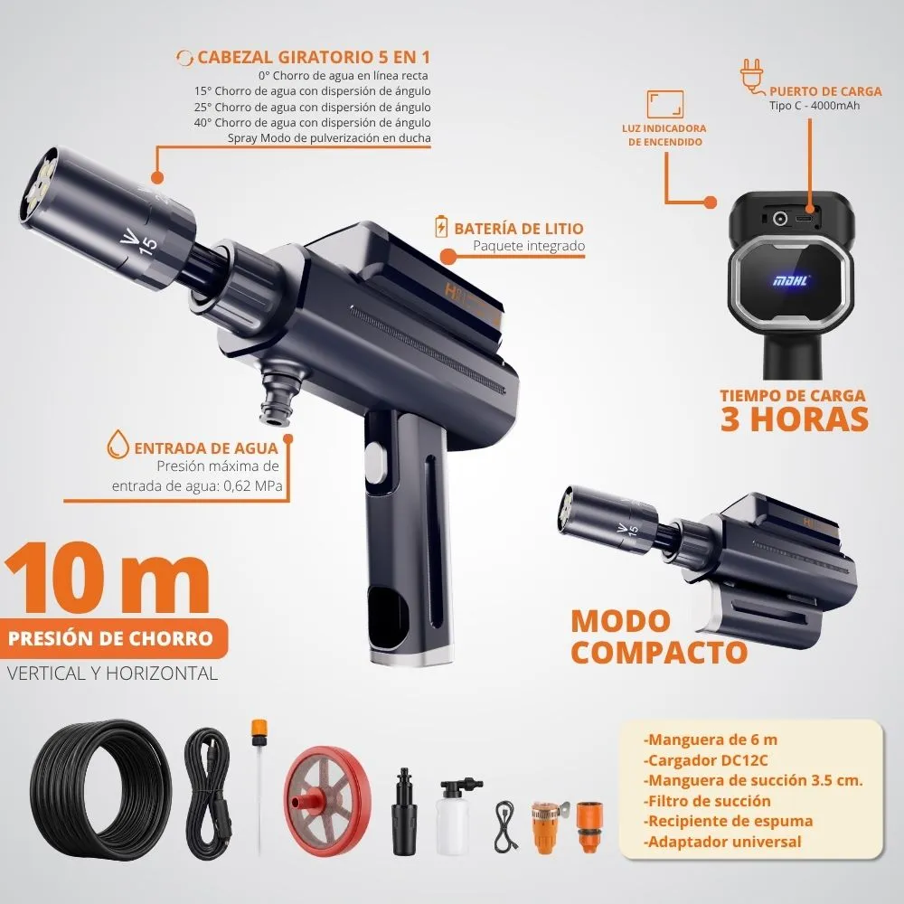 [23-GH2-132] Hidrojet Recargable Inalambrico Portátil De Alta Presión Portatil