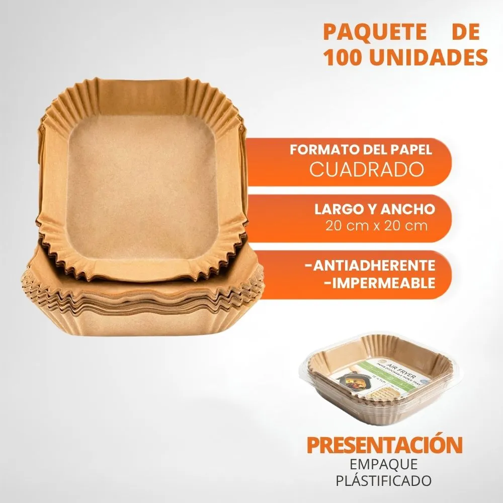 [30-GH2-143B] Moldes Desechables Anti fluidos Pequeños Para Air Fryer Packx100 (Cuadrado)