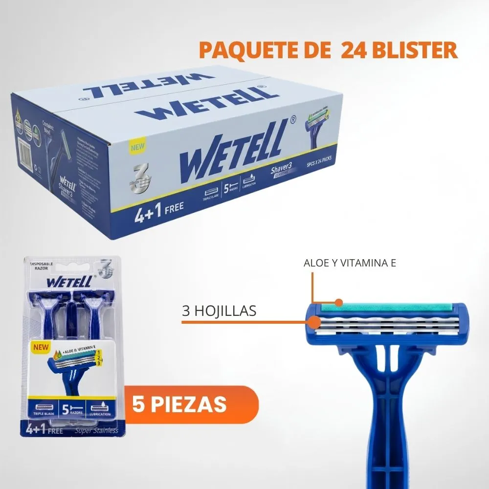 [34-GH2-149B] Afeitador Desechable Wettel 3 Hojillas (Azul(5und))