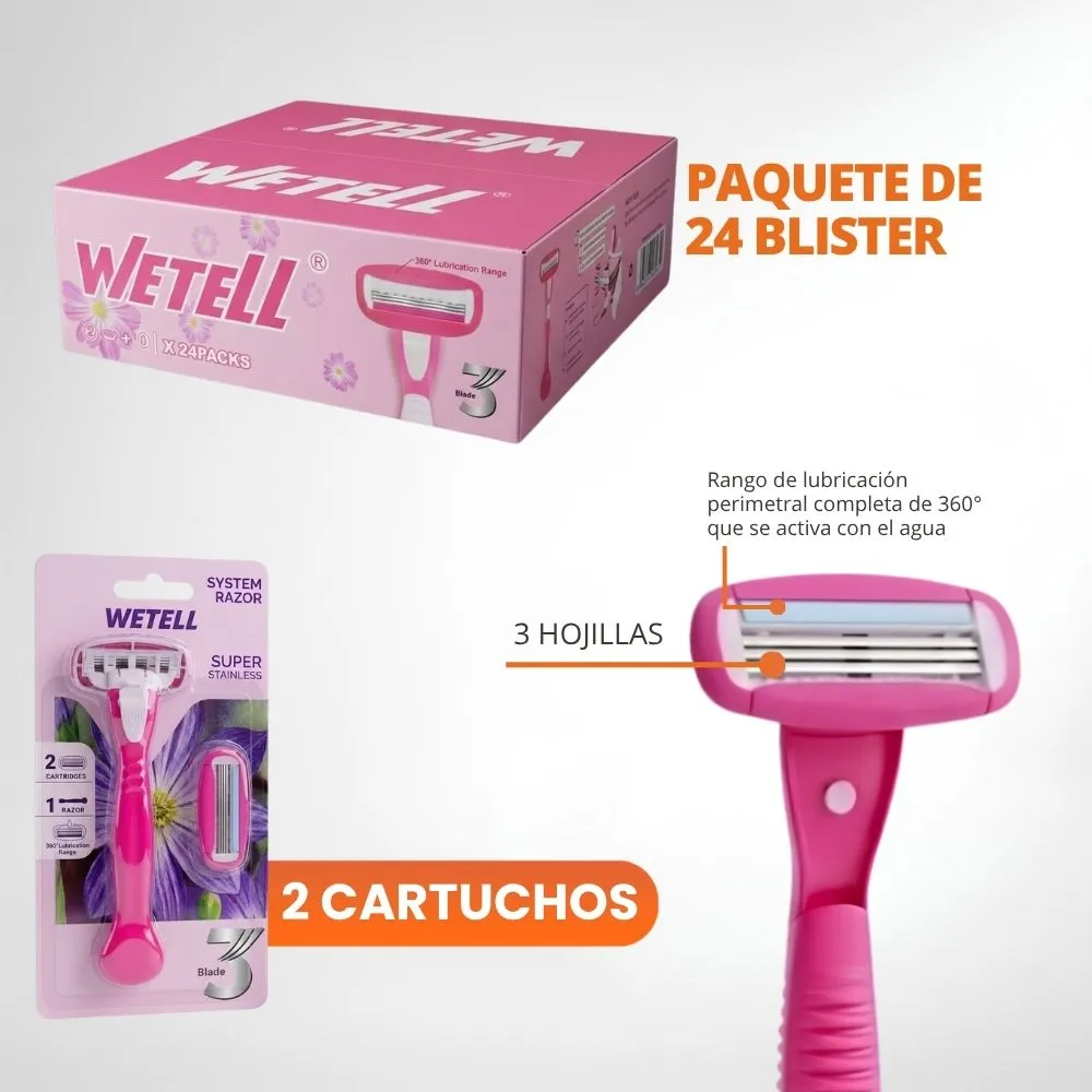 [34-GH2-151B] Afeitador Desechable Corporal Wettel + 1 Hojilla De Respueto (Rosa)