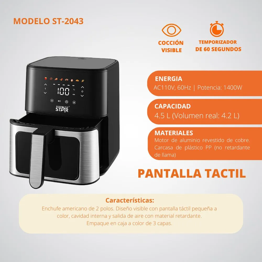 [35-GH2-155] Freidora De Aire Winning Star 4.5 Litros Airfryer 1400W